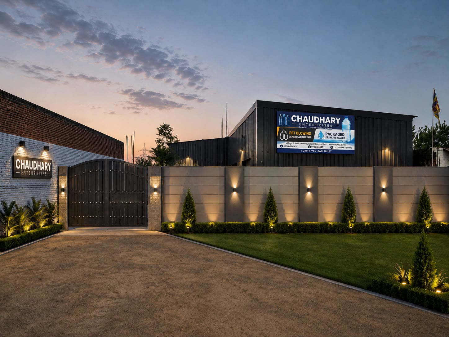 The Chaudhary Enterprises facility at dusk, home of GIO Spark