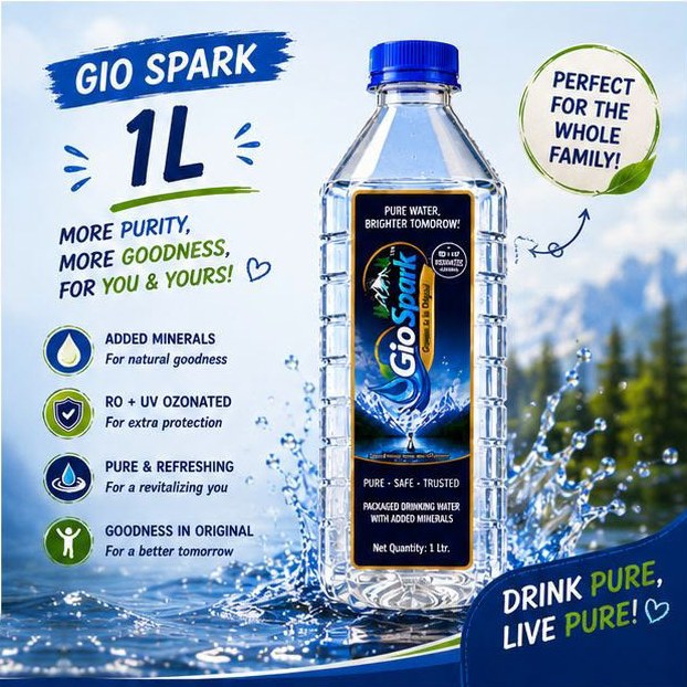 GIO Spark 1 litre — more purity, more goodness, for you and yours. Perfect for the whole family.